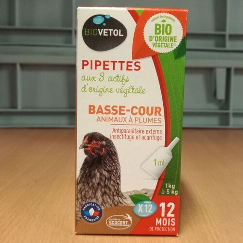 Pipettes insectifuges bio pour poules et volailles par 12 - Biovetol